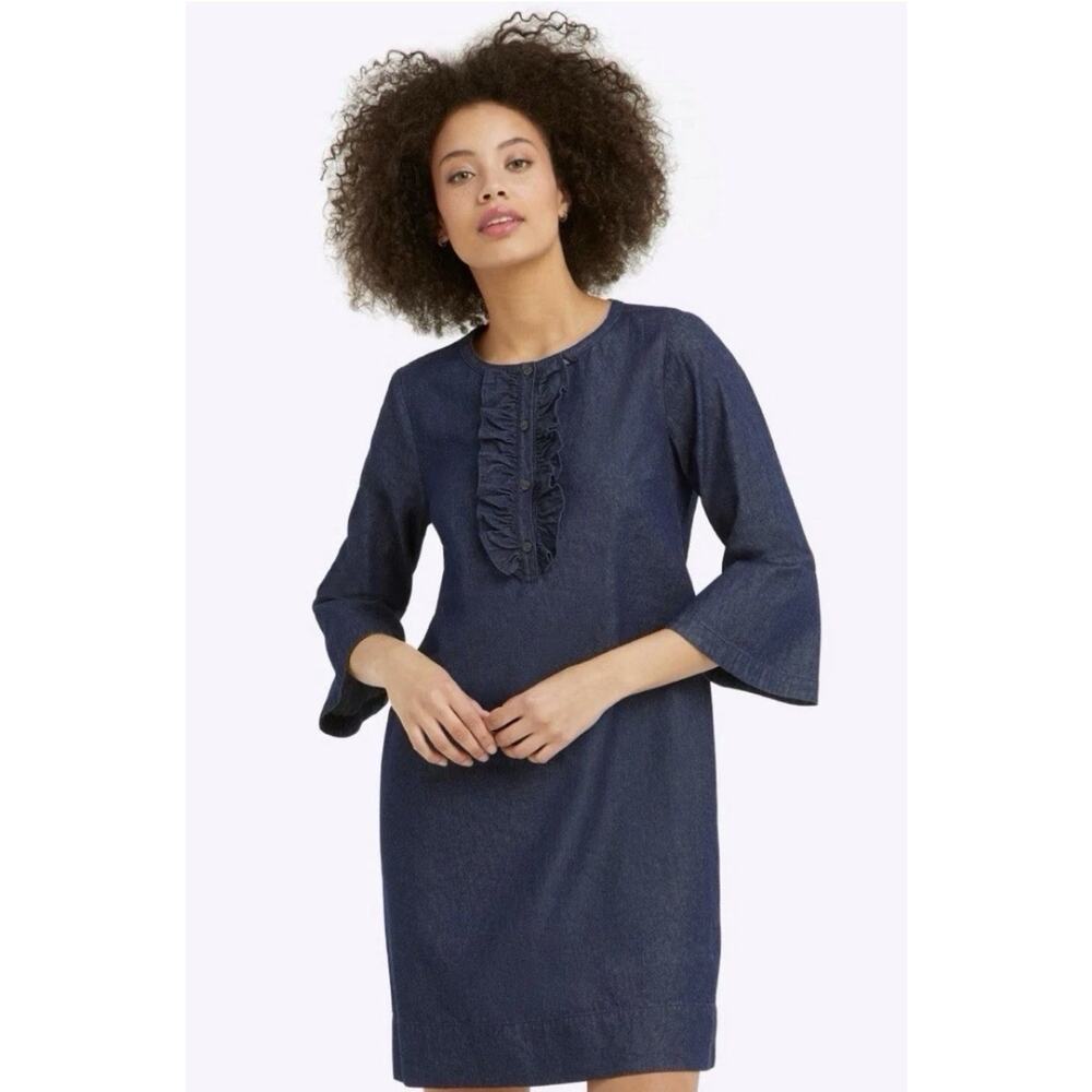 Draper James Chambray Ruffle Shift Dress 100% Cotton Women’s Size 16